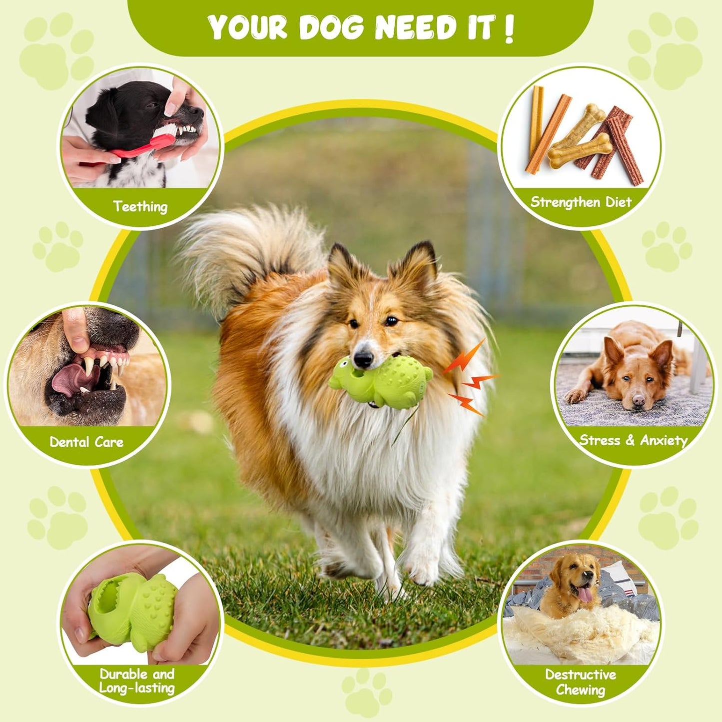 Durable Natural Rubber Dog Toys for Aggressive Chewers - Indestructible Squeaky Chew Toys for Interactive Play