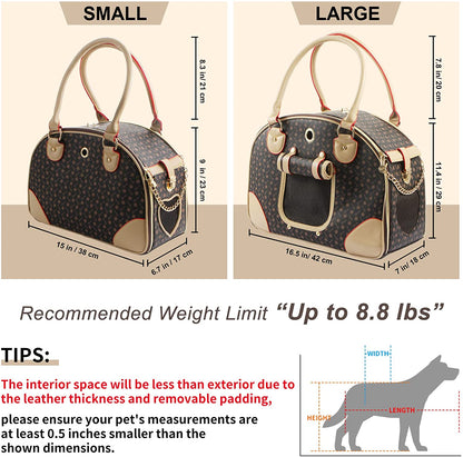 Premium PU Leather Fashion Dog Carrier Handbag and Cat Tote Bag - Large Brown Hiking Pet Bag