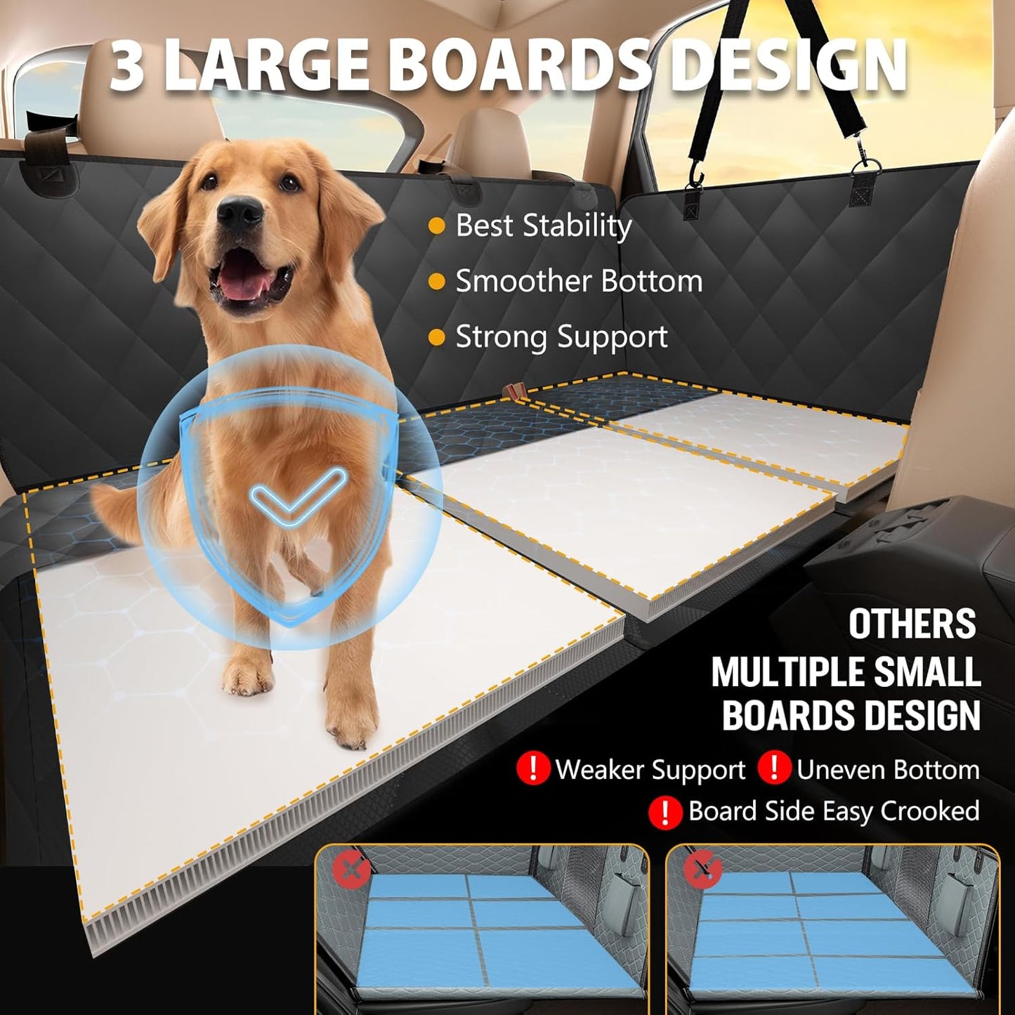 Dog Backseat Extender Large Space Dog Car Seat Cover Hard Bottom Holds 400Lbs Heavy Duty Back Seat Extender for Car SUV Black