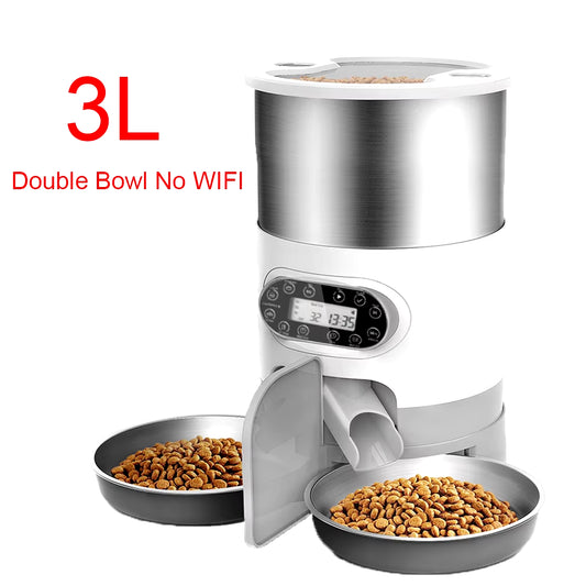 Automatic Smart Pet Feeder with Tuya WIFI, Double Meal Capacity (3L & 4.5L), Auto Recording and Timing Function for Dogs and Cats