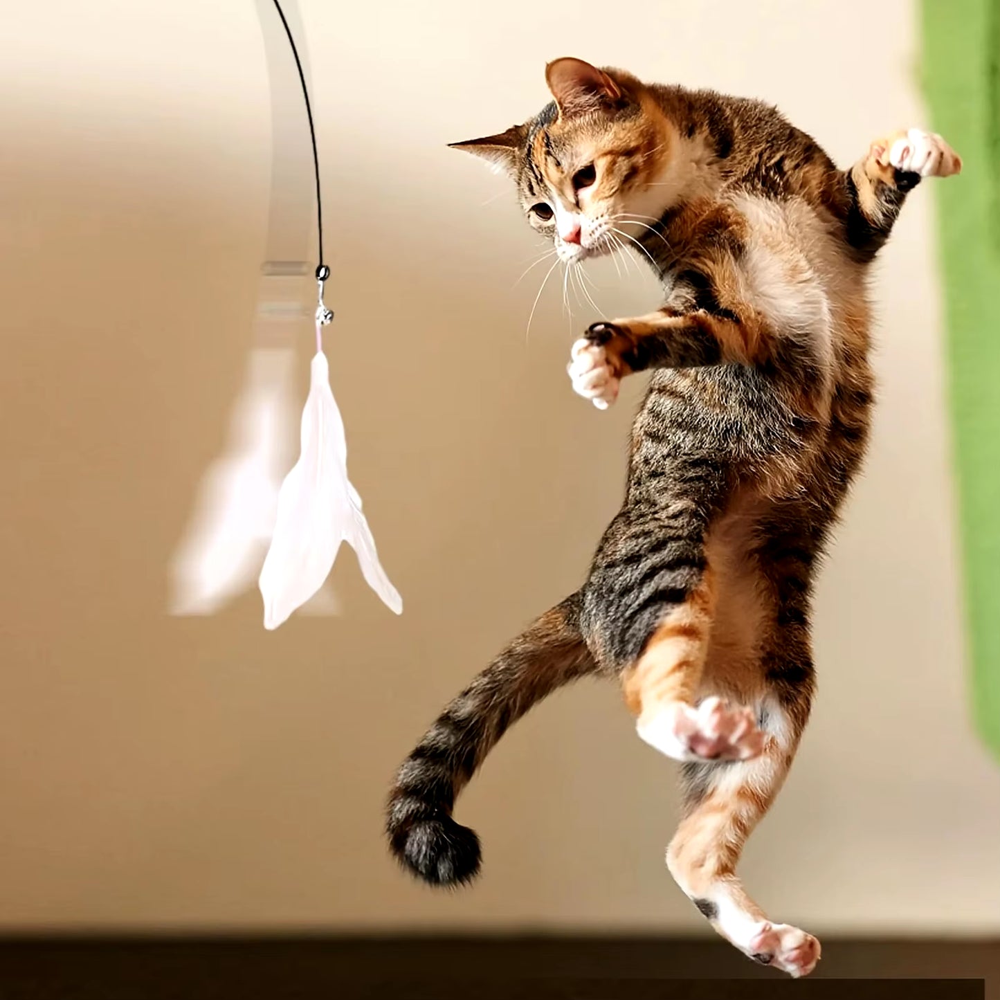 Interactive Cat Teaser Toy with Bell and Feather Wand - Extended Suction Cup Pole for Engaging Playtime Activities