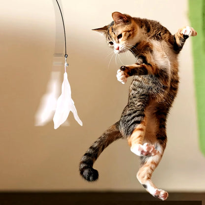 Interactive Cat Teaser Toy with Bell and Feather Wand - Extended Suction Cup Pole for Engaging Playtime Activities