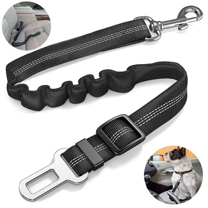 Adjustable Reflective Nylon Dog Seat Belt for Small and Large Breeds - Elastic Travel Safety Restraint for Puppies and French Bulldogs