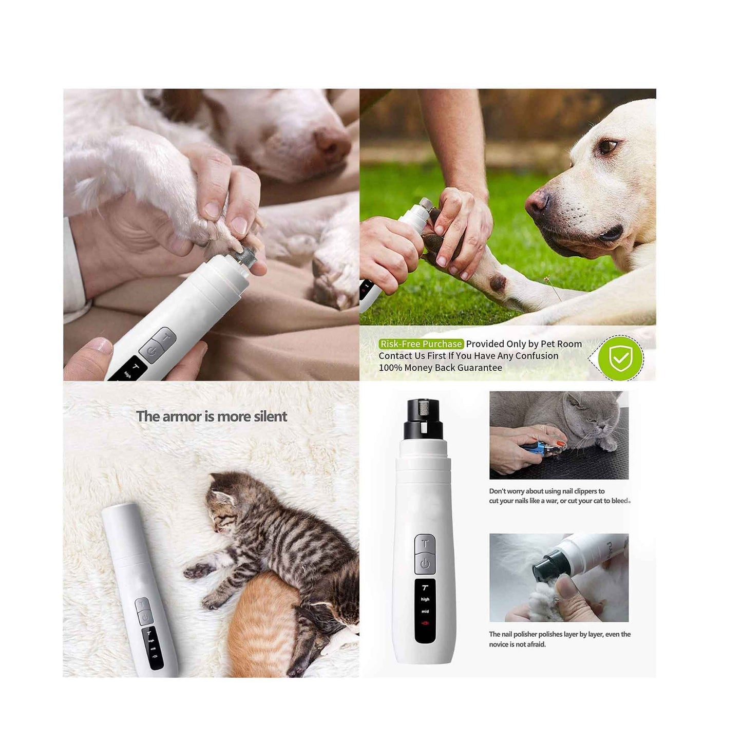 Electric Pet Nail Grinder for Dogs and Cats - Turbo USB Rechargeable Claw File N9