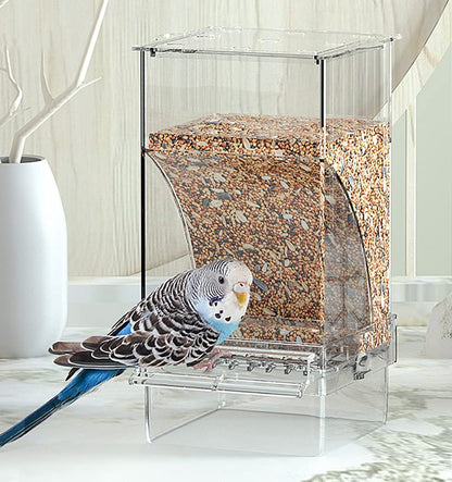Automatic Bird Feeder and Water Dispenser Set for Parrots and Small Birds, Clear Seed Container and Drinker for Cages (Blue)