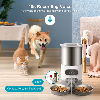 Automatic Smart Pet Feeder with Tuya WIFI, Double Meal Capacity (3L & 4.5L), Auto Recording and Timing Function for Dogs and Cats