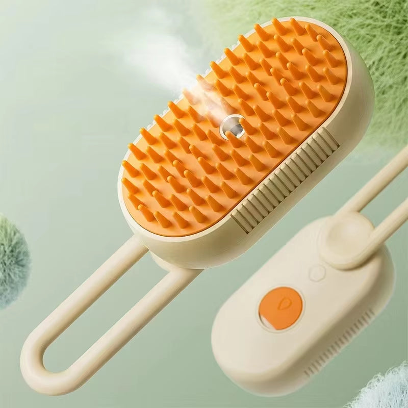 3-in-1 Electric Pet Grooming Brush with Steam Spray and Massage Features for Effective Hair Removal