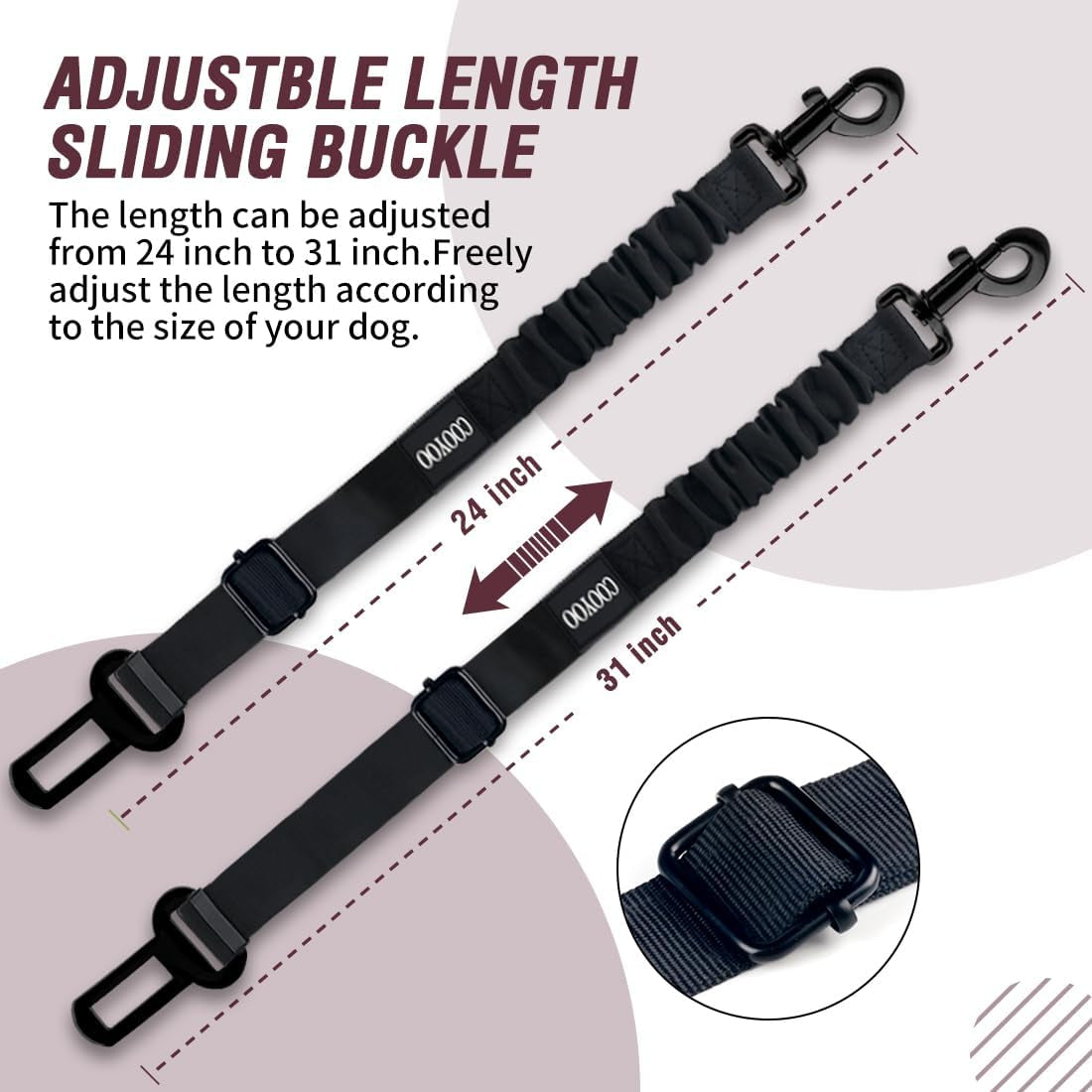 Retractable Dog Seat Belt Set - Adjustable Heavy Duty Nylon Pet Safety Harness for Vehicles