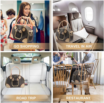 Premium PU Leather Fashion Dog Carrier Handbag and Cat Tote Bag - Large Brown Hiking Pet Bag