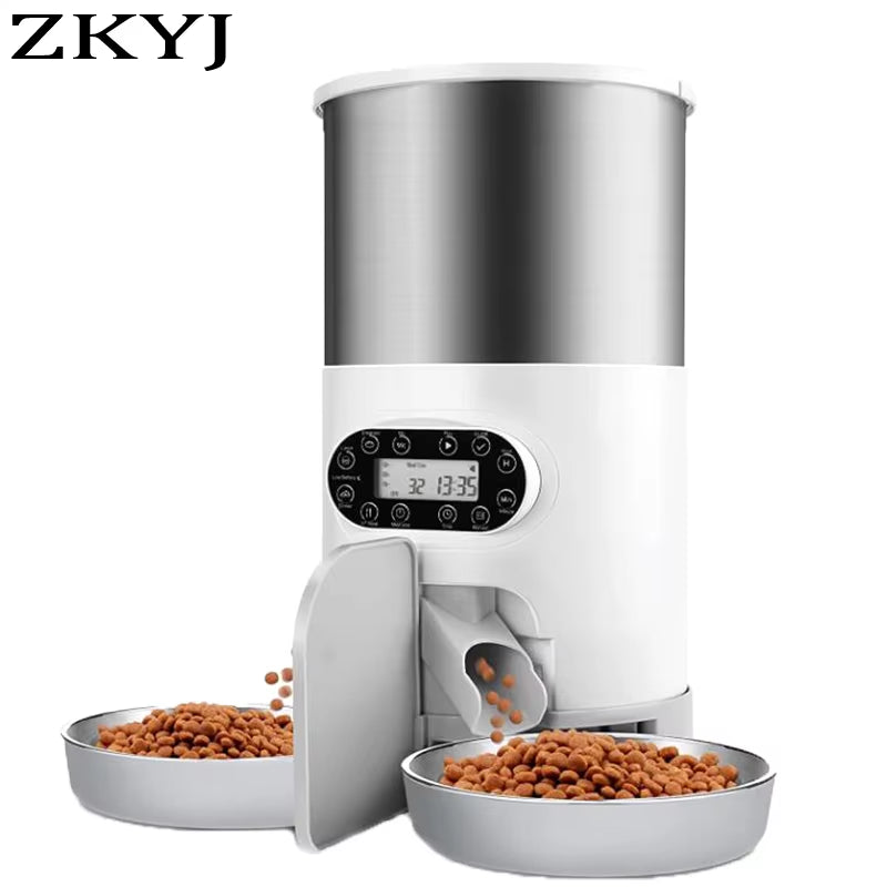 Automatic Smart Pet Feeder with Tuya WIFI, Double Meal Capacity (3L & 4.5L), Auto Recording and Timing Function for Dogs and Cats