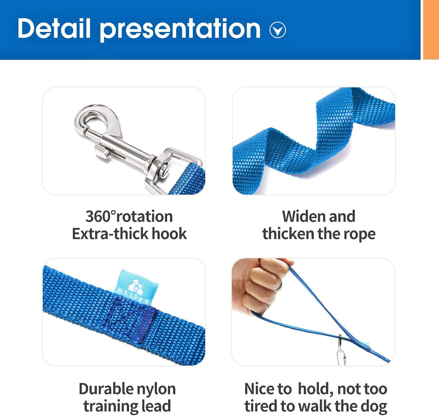 Professional Dog Training Leash with Clickers - Available in 15, 20, 30, 50, and 100 Feet for Small, Medium, and Large Dogs or Cats (50 Feet, Blue)