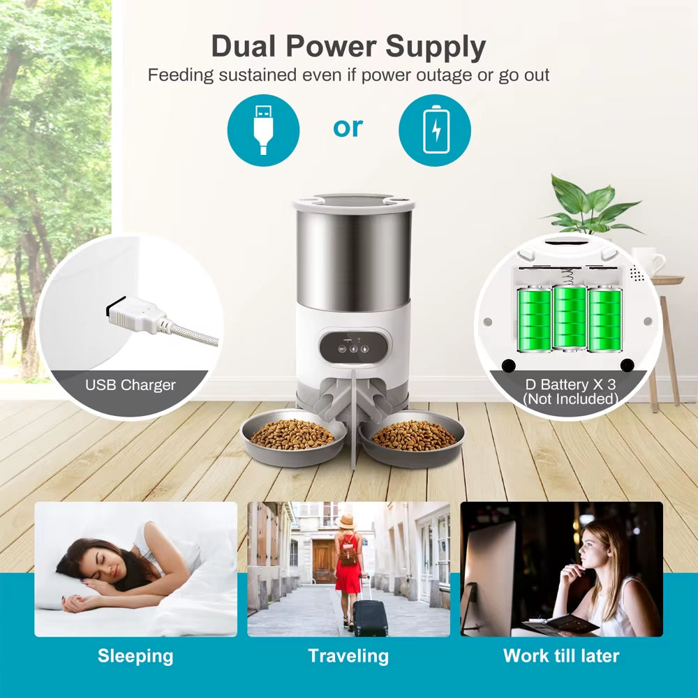 Automatic Smart Pet Feeder with Tuya WIFI, Double Meal Capacity (3L & 4.5L), Auto Recording and Timing Function for Dogs and Cats