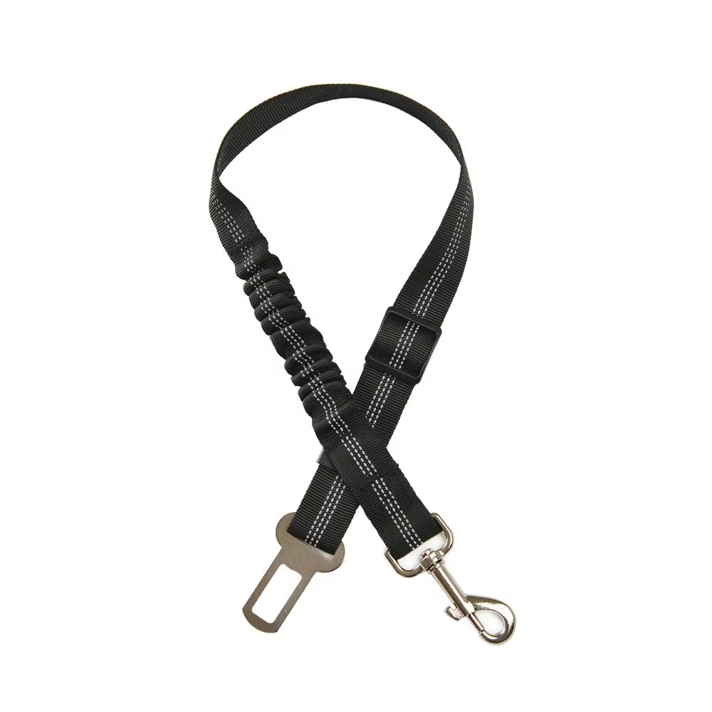 Adjustable Reflective Nylon Dog Seat Belt for Small and Large Breeds - Elastic Travel Safety Restraint for Puppies and French Bulldogs