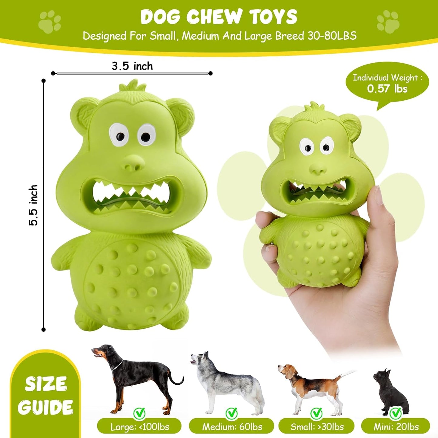 Durable Natural Rubber Dog Toys for Aggressive Chewers - Indestructible Squeaky Chew Toys for Interactive Play