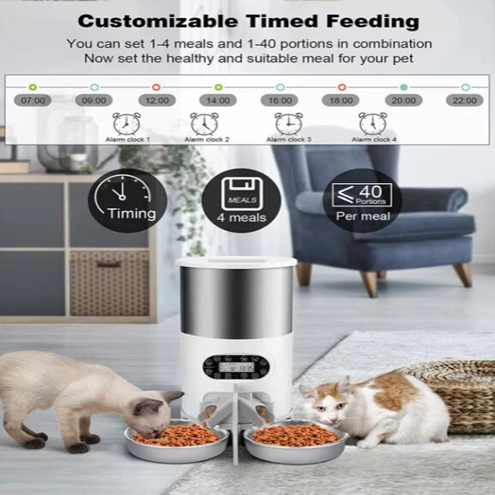 Automatic Smart Pet Feeder with Tuya WIFI, Double Meal Capacity (3L & 4.5L), Auto Recording and Timing Function for Dogs and Cats