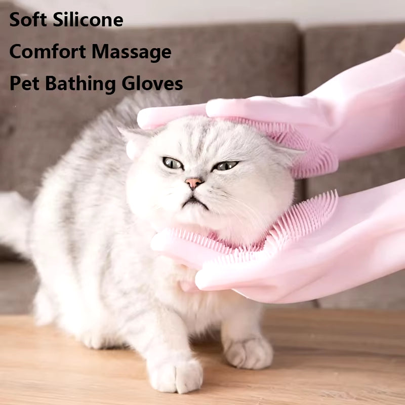 Pet Grooming Silicone Cleaning Gloves for Dogs and Cats - Bathing, Scrubbing, and Hair Removal Tool