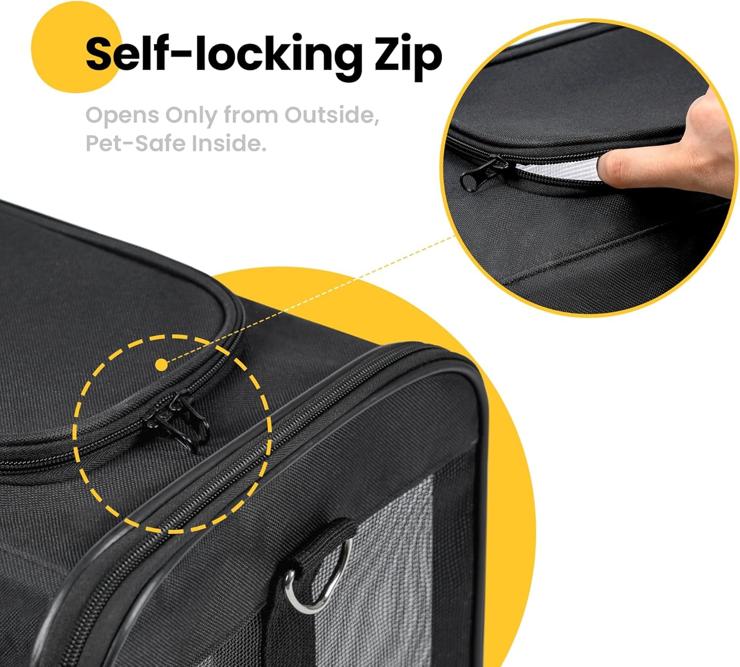 Airline-Approved Soft-Sided Cat and Dog Carrier with Safety Leash for Pets Up to 15 lbs - Collapsible Travel Bag in Black