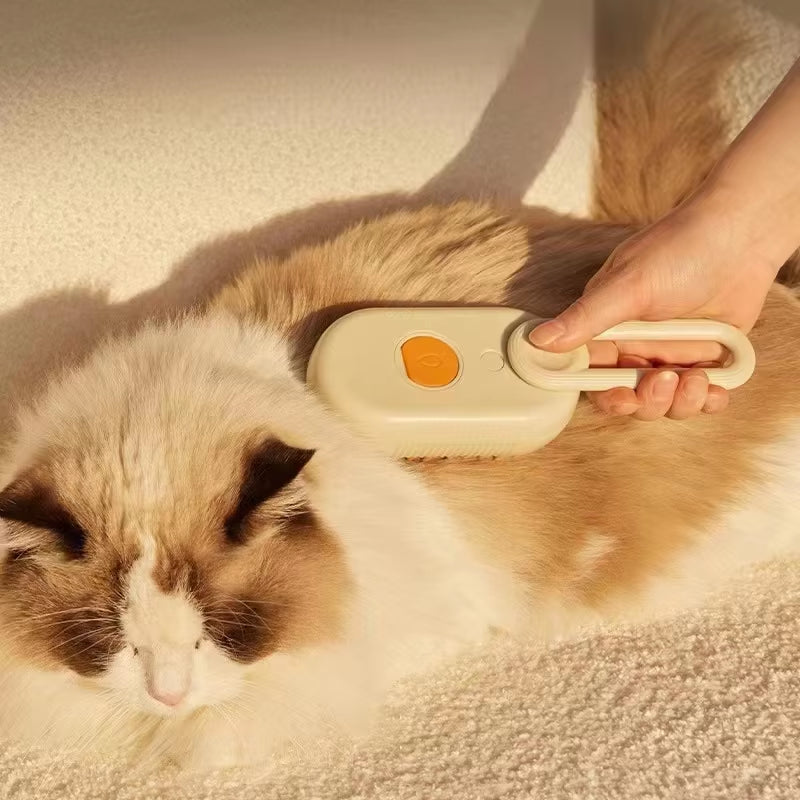 3-in-1 Electric Pet Grooming Brush with Steam Spray and Massage Features for Effective Hair Removal