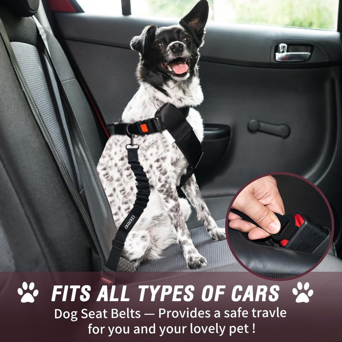 Retractable Dog Seat Belt Set - Adjustable Heavy Duty Nylon Pet Safety Harness for Vehicles