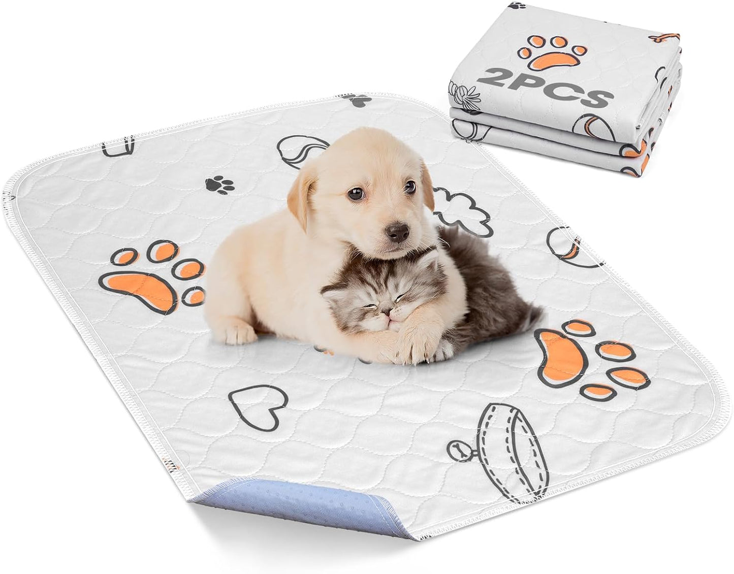 Washable Dog Pee Pads - 2 Pack Small 18"x24" Super Absorbent Reusable Training Pads, 100% Waterproof Non-Slip Design for Whelping, Playpen, and Crate Use