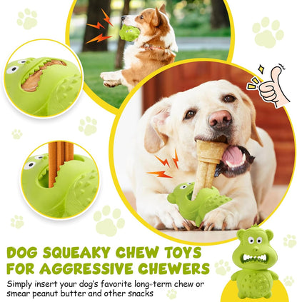 Durable Natural Rubber Dog Toys for Aggressive Chewers - Indestructible Squeaky Chew Toys for Interactive Play