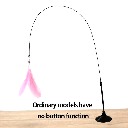 Interactive Cat Teaser Toy with Bell and Feather Wand - Extended Suction Cup Pole for Engaging Playtime Activities