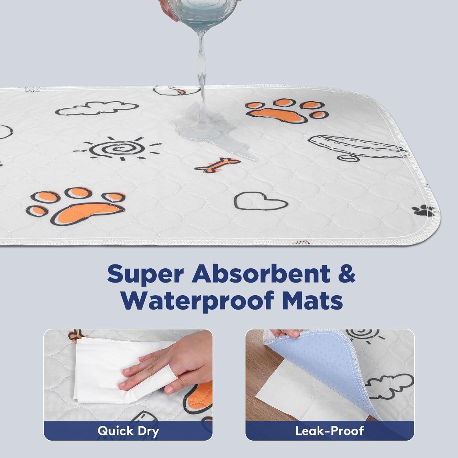 Washable Dog Pee Pads - 2 Pack Small 18"x24" Super Absorbent Reusable Training Pads, 100% Waterproof Non-Slip Design for Whelping, Playpen, and Crate Use