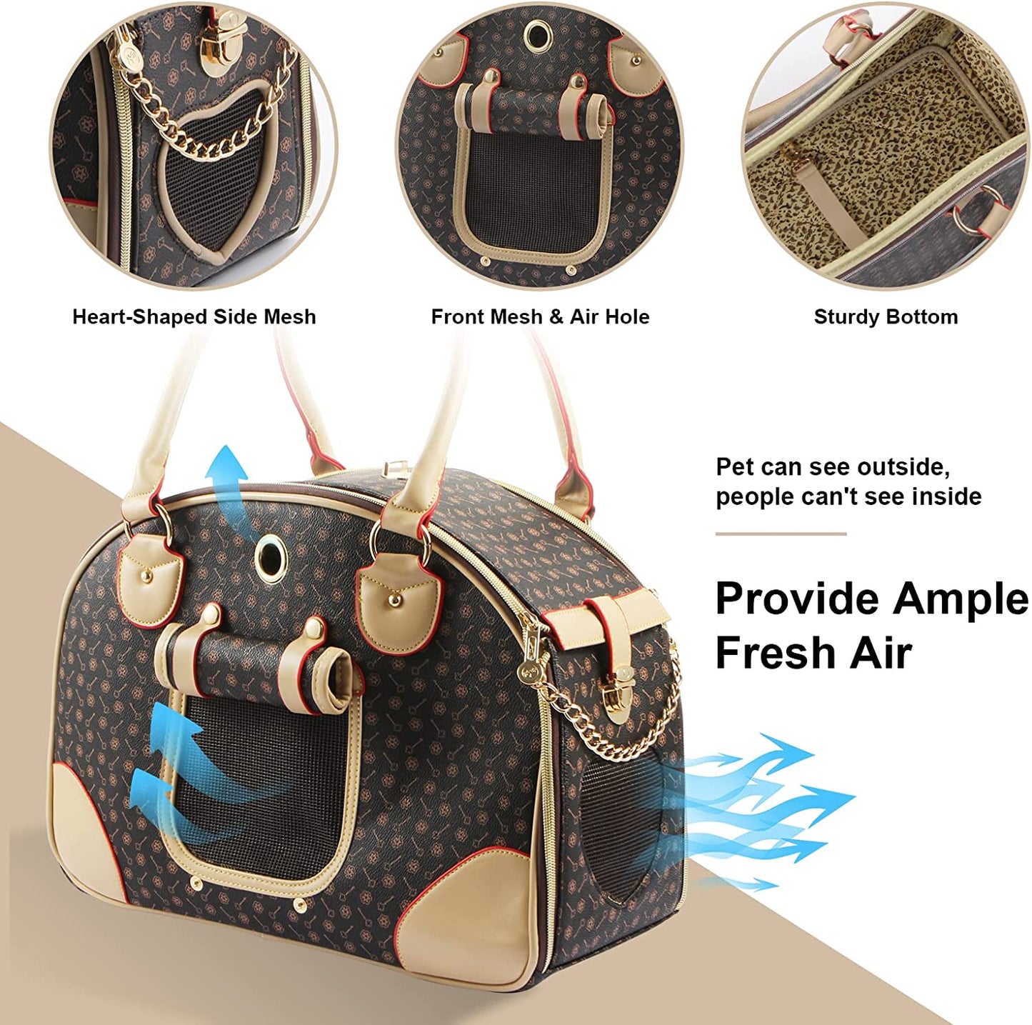 Premium PU Leather Fashion Dog Carrier Handbag and Cat Tote Bag - Large Brown Hiking Pet Bag