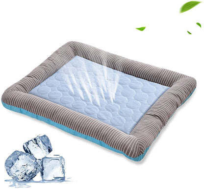 Pet Cooling Pad for Dogs and Cats - Soft Ice Silk Mat for Summer Comfort, Breathable Blue Design