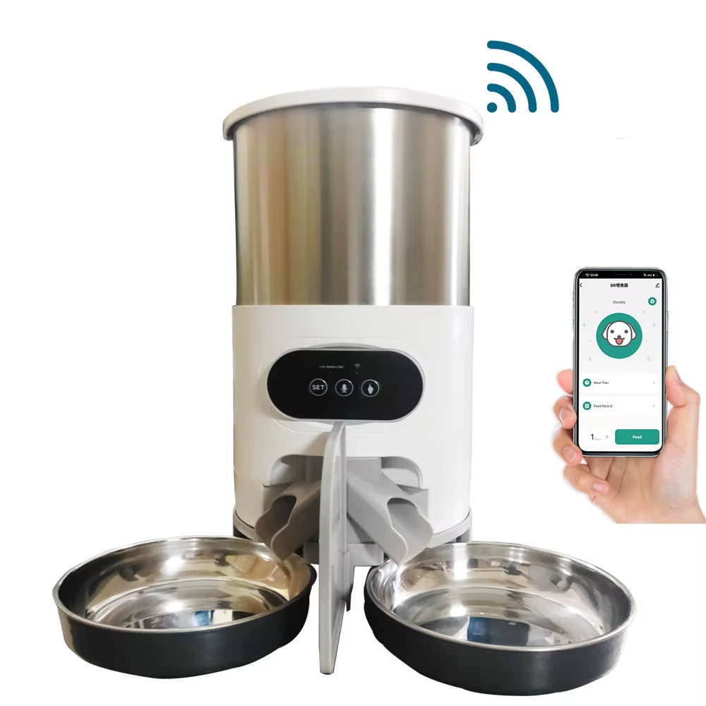 Automatic Smart Pet Feeder with Tuya WIFI, Double Meal Capacity (3L & 4.5L), Auto Recording and Timing Function for Dogs and Cats