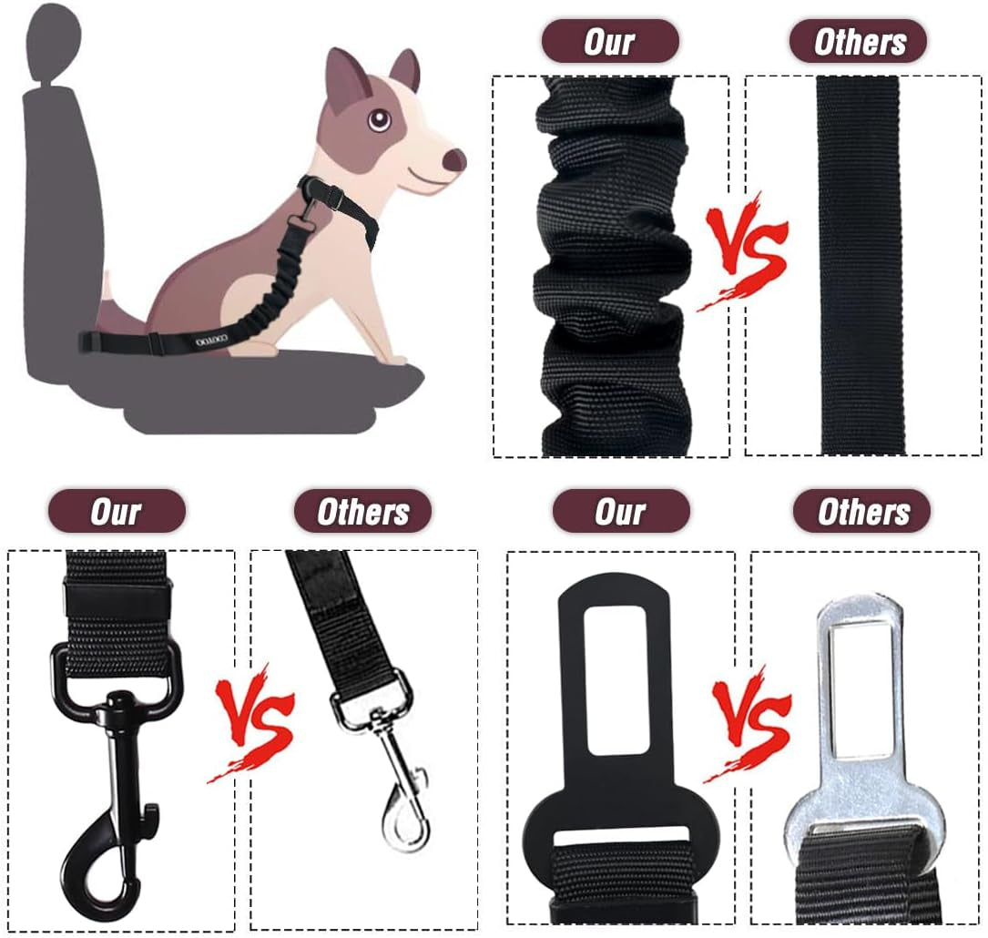 Retractable Dog Seat Belt Set - Adjustable Heavy Duty Nylon Pet Safety Harness for Vehicles