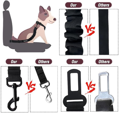 Retractable Dog Seat Belt Set - Adjustable Heavy Duty Nylon Pet Safety Harness for Vehicles