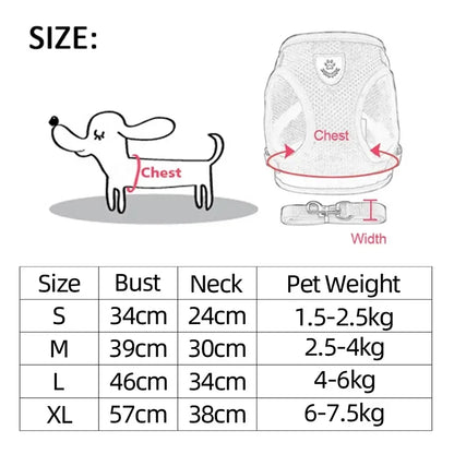 Adjustable Polyester Mesh Cat Harness Vest with Leash for Small and Medium Dogs