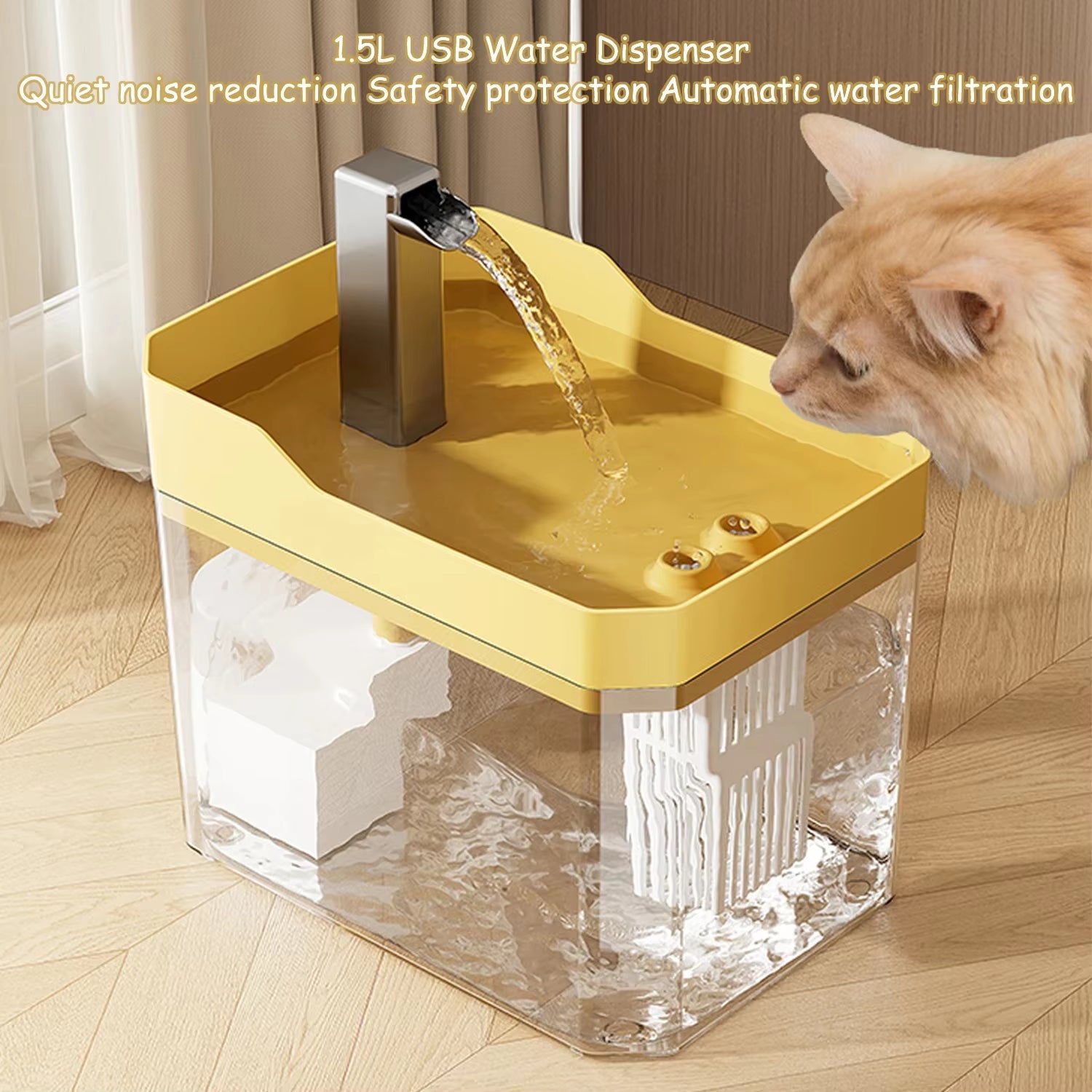 Automatic Cat Water Fountain with USB-Powered Pump and Anti-Dry Burning Filter System