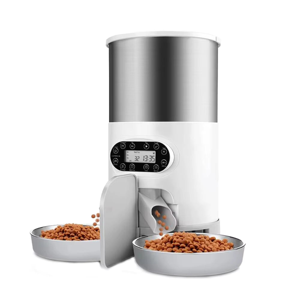 Automatic Smart Pet Feeder with Tuya WIFI, Double Meal Capacity (3L & 4.5L), Auto Recording and Timing Function for Dogs and Cats