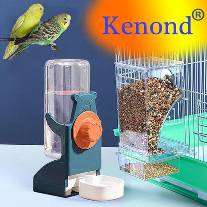 Automatic Bird Feeder and Water Dispenser Set for Parrots and Small Birds, Clear Seed Container and Drinker for Cages (Blue)