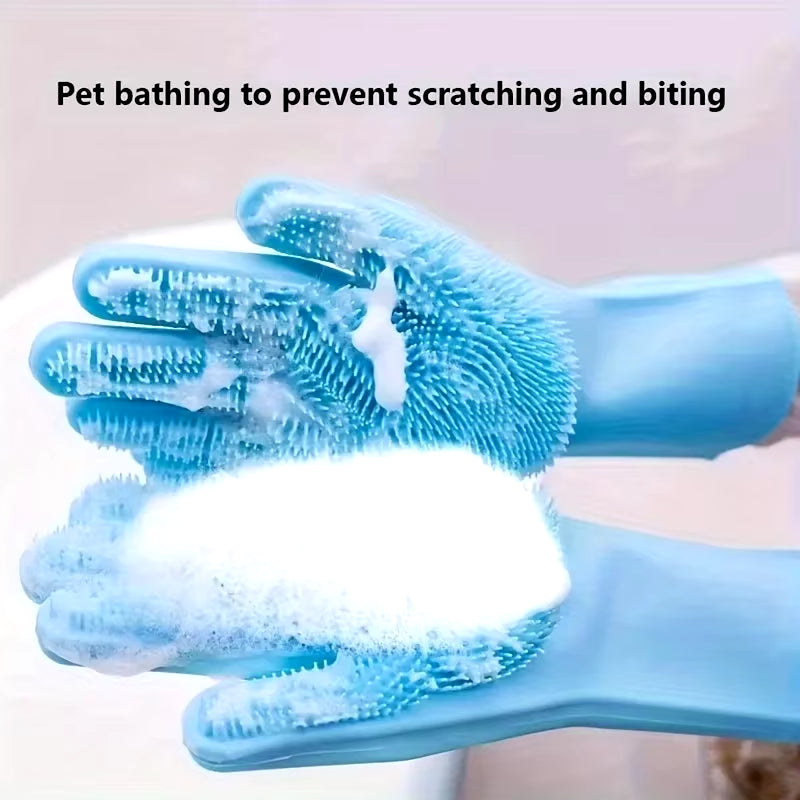 Pet Grooming Silicone Cleaning Gloves for Dogs and Cats - Bathing, Scrubbing, and Hair Removal Tool