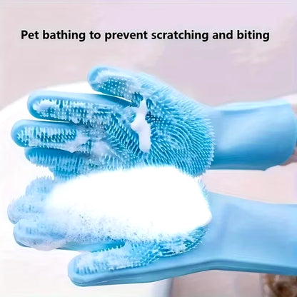 Pet Grooming Silicone Cleaning Gloves for Dogs and Cats - Bathing, Scrubbing, and Hair Removal Tool