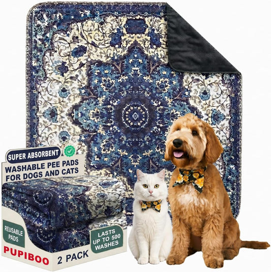 Extra Large Washable Pet Training Pads and Cat Litter Mat, Reusable 36" x 36" (2 Pack)