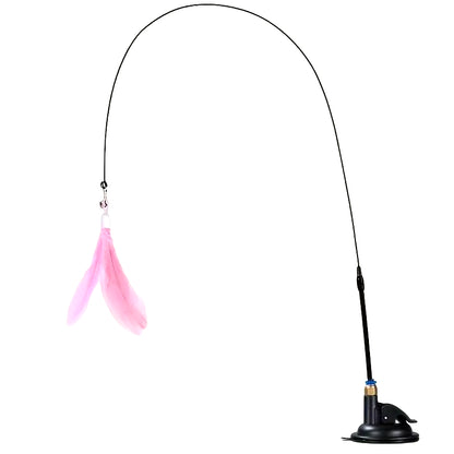 Interactive Cat Teaser Toy with Bell and Feather Wand - Extended Suction Cup Pole for Engaging Playtime Activities