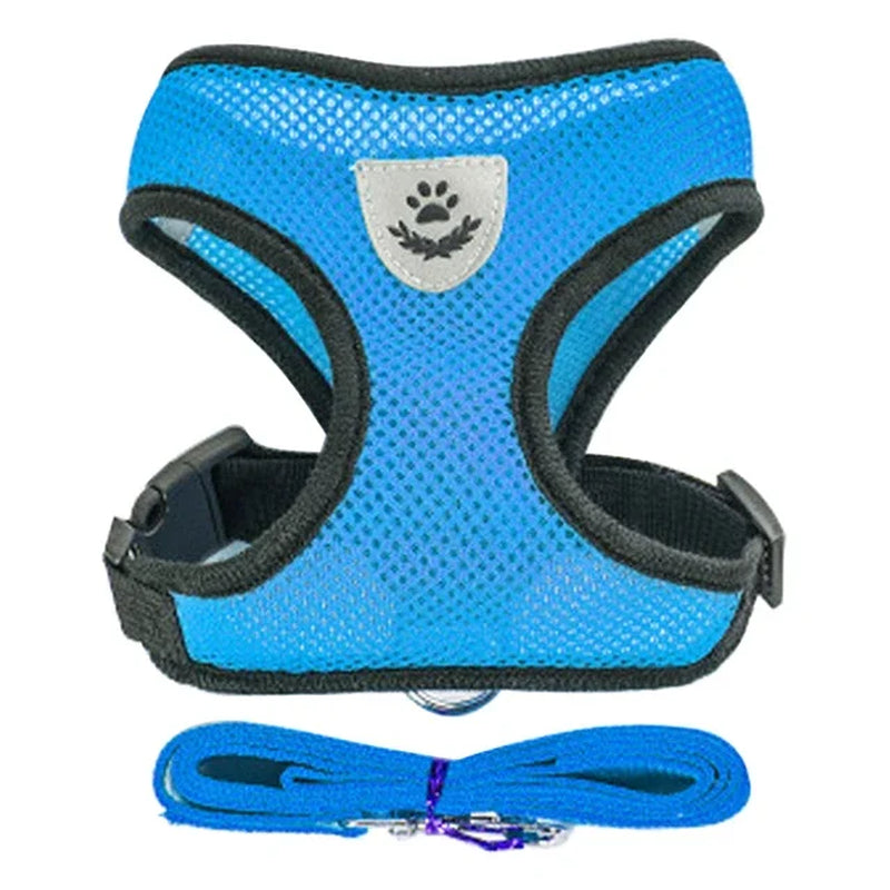 Adjustable Polyester Mesh Cat Harness Vest with Leash for Small and Medium Dogs
