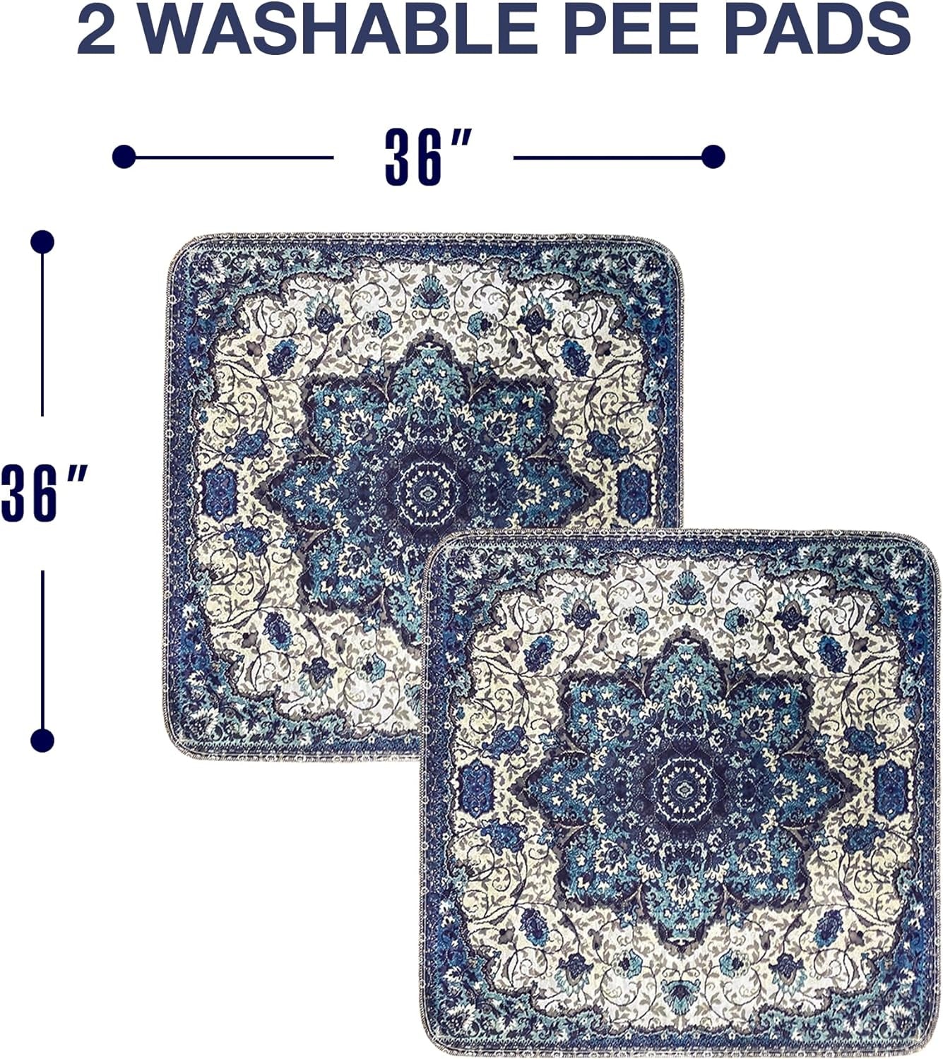 Extra Large Washable Pet Training Pads and Cat Litter Mat, Reusable 36" x 36" (2 Pack)