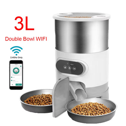 Automatic Smart Pet Feeder with Tuya WIFI, Double Meal Capacity (3L & 4.5L), Auto Recording and Timing Function for Dogs and Cats