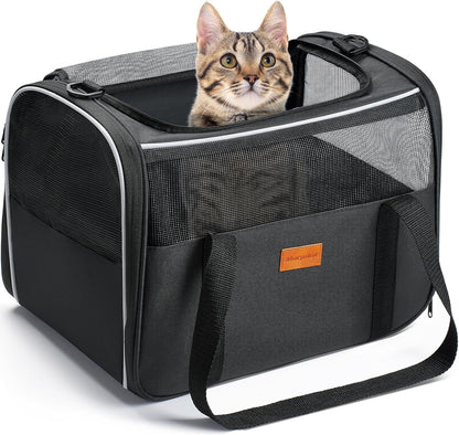 Cat Carrier Soft - Portable Pet Carrier for Small or Medium Cats, Dogs and Puppy up to 14Lbs, Airline Approved Dog Carrier with Safety Buckle - 16.0 X 10.4 X 11.2 Inch (Dark Gray)