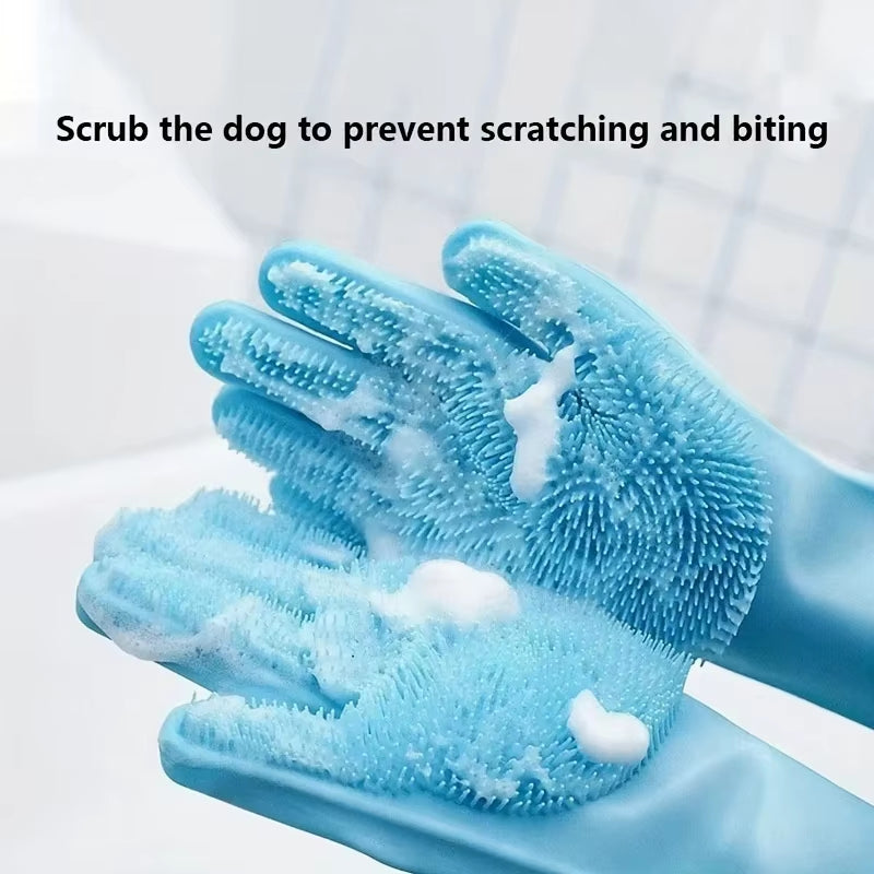 Pet Grooming Silicone Cleaning Gloves for Dogs and Cats - Bathing, Scrubbing, and Hair Removal Tool