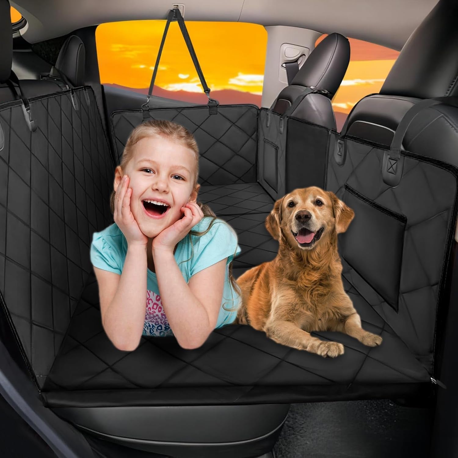 Dog Backseat Extender Large Space Dog Car Seat Cover Hard Bottom Holds 400Lbs Heavy Duty Back Seat Extender for Car SUV Black