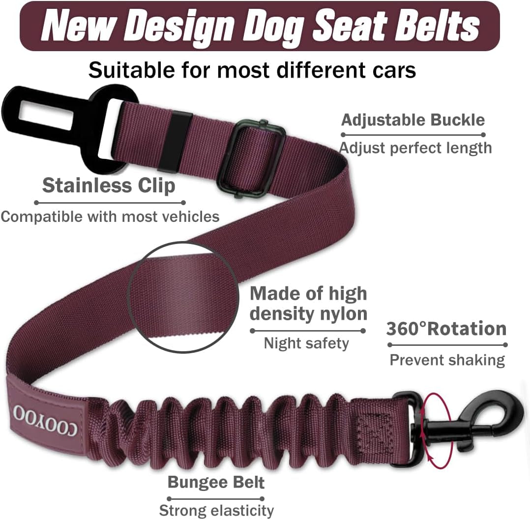 Retractable Dog Seat Belt Set - Adjustable Heavy Duty Nylon Pet Safety Harness for Vehicles