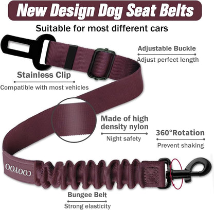 Retractable Dog Seat Belt Set - Adjustable Heavy Duty Nylon Pet Safety Harness for Vehicles