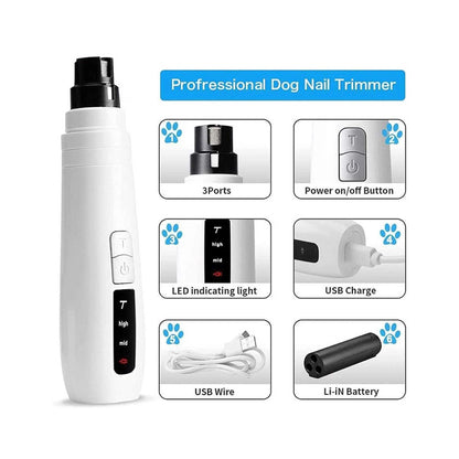 Electric Pet Nail Grinder for Dogs and Cats - Turbo USB Rechargeable Claw File N9