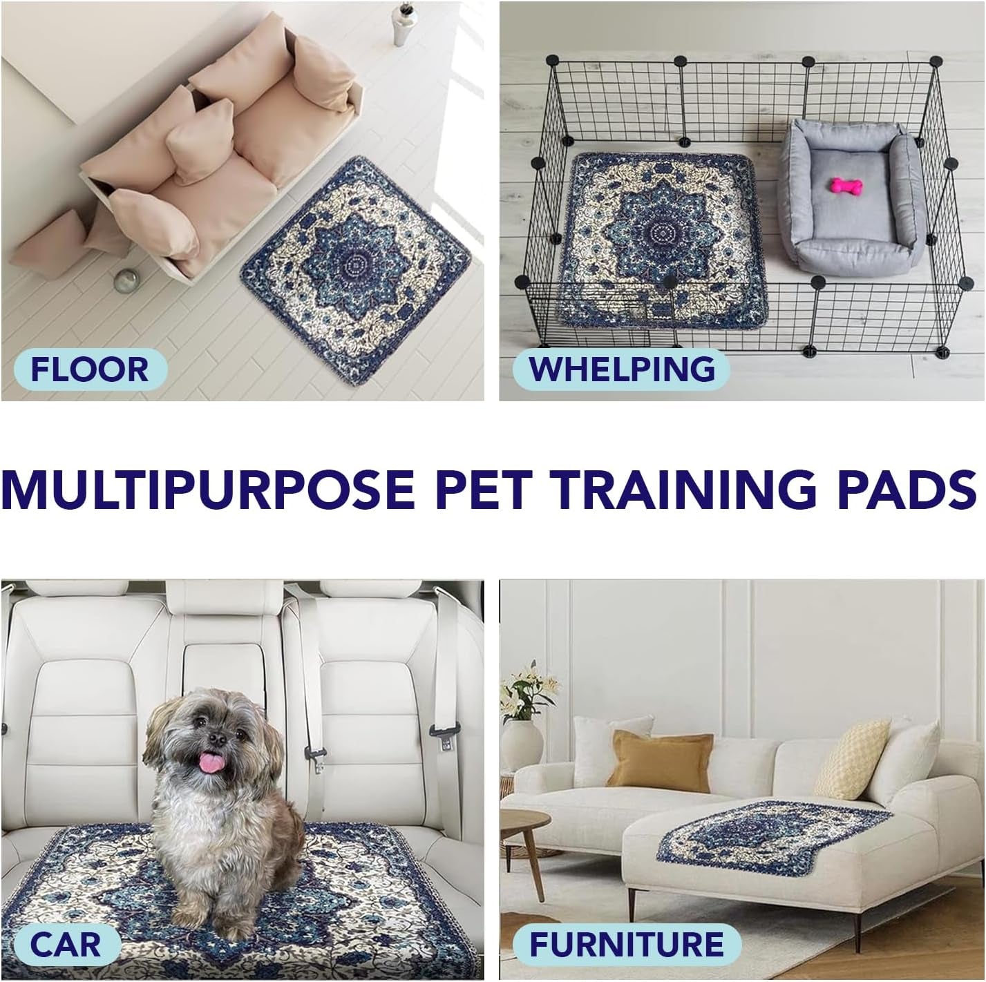 Extra Large Washable Pet Training Pads and Cat Litter Mat, Reusable 36" x 36" (2 Pack)